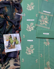 Green Embroidered 3-Piece Lawn Suit with Digital Print Dupatta