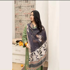 Green Embroidered 3-Piece Lawn Suit with Digital Print Dupatta