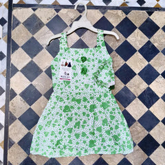 2 Pcs Girl's Cotton Lawn Printed Frock And Trouser Set