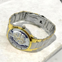 Men's Stainless Steel Watch Gold Silver Chain Strap Transparent Face