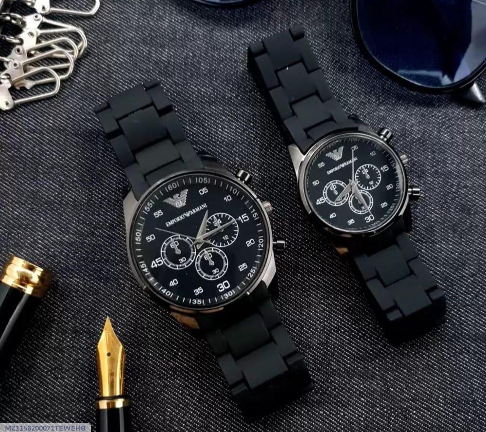 Unisex Chronograph Watch Set Stainless Steel Black Strap