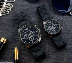 Unisex Chronograph Watch Set Stainless Steel Black Strap