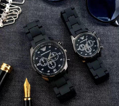 Unisex Chronograph Watch Set Stainless Steel Black Strap