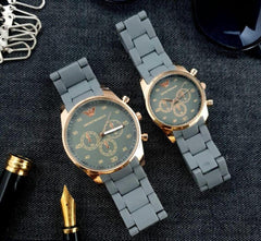Unisex Chronograph Watch Set Stainless Steel Black Strap