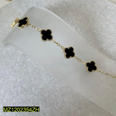 Stainless Steel Clover Bracelet Black Stone Adjustable