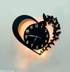 Heart & Butterfly Wall Clock Black Battery Operated