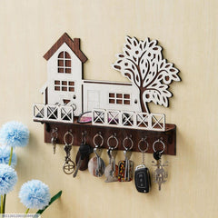 Tree & House Key & Phone Wall Holder Dark Wood