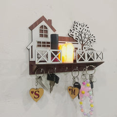Tree & House Key & Phone Wall Holder Dark Wood