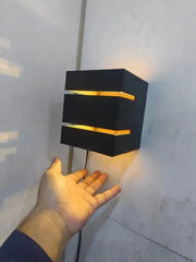 Modern Wall Lamp with Golden Light, Dark Brown MDF, 5.2x4.5x2"