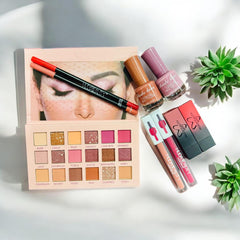 9-in-1 Makeup Set for Pakistani Women, 16 Shades Eyeshadow, 2 Lip Glosses, 2 Lipsticks, 2 Lip Pencils, 2 Peel-off Nail Polishes