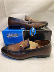 Men's Brown Synthetic Leather Fancy Loafers with Strap