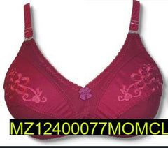 Maroon Embroidered Half Cup Cotton Bra for Women
