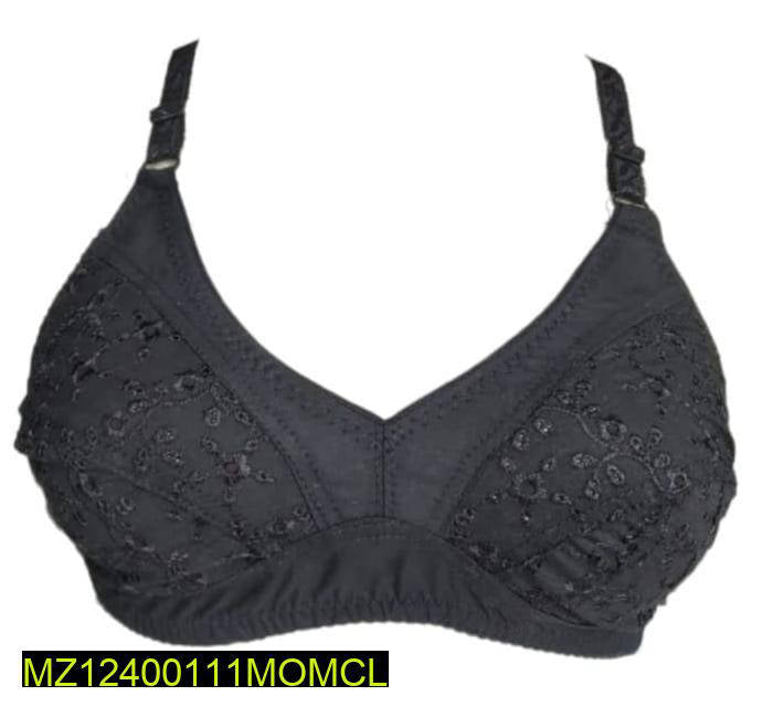 Black Chikankari Cotton Bra Adjustable Straps Sizes 32-42