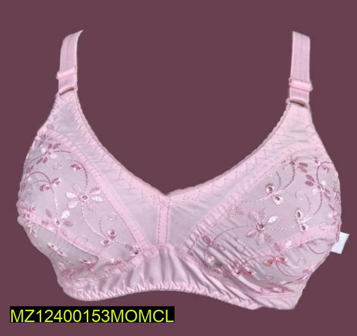 Soft Pink Cotton Bra with Floral Embroidery for Daily Wear