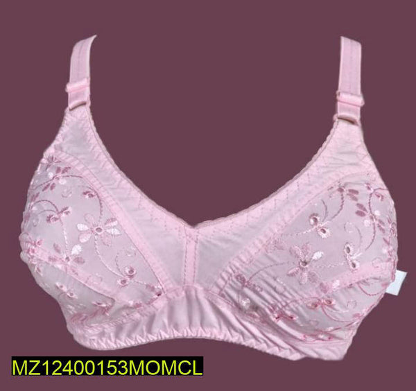 Soft Pink Cotton Bra with Floral Embroidery for Daily Wear