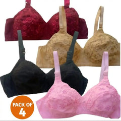 Premium Cotton Embroidered Bras Pack of 4 Colors