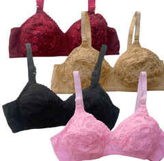 Premium Cotton Embroidered Bras Pack of 4 Colors