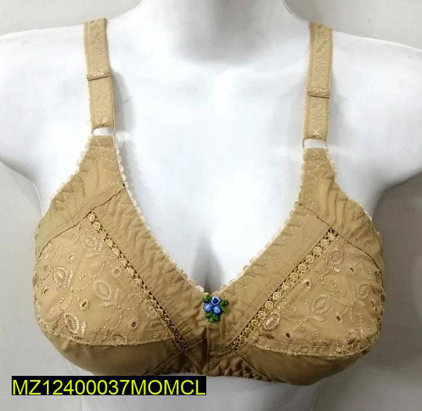 Beige Chikankari Cotton Bra Non-Padded Lightweight