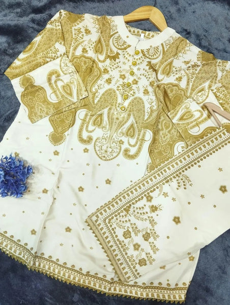 Golden Printed Co-Ord Set Swiss Lawn for Women