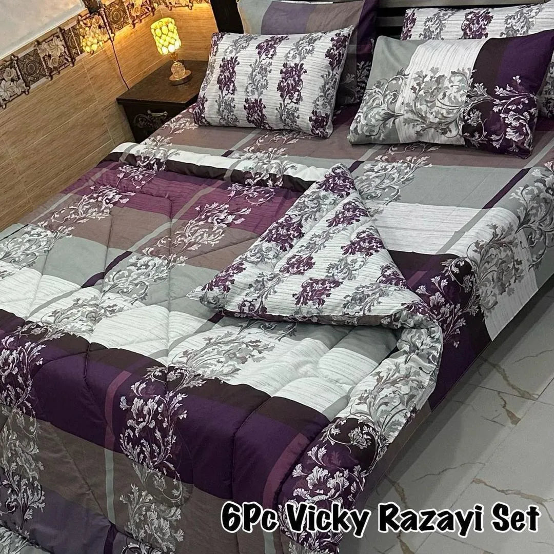6 Pcs Cotton Salonica Printed Razai Set