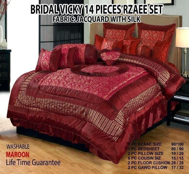 Maroon Silk Jacquard Bridal Set 14 Pcs Double Bed