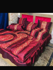 Maroon Silk Jacquard Bridal Set 14 Pcs Double Bed