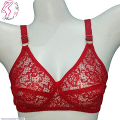 Red Lace Net Bra for Women, Adjustable Straps, Slim Fit