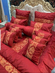 King Size Velvet Jacquard Bedding Set Red Gold Patchwork