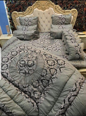 Grey Silk Jacquard Razai Bed Set King Size 14 Pcs