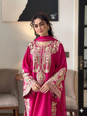 Pink Embroidered Kurta Pajama Set for Women