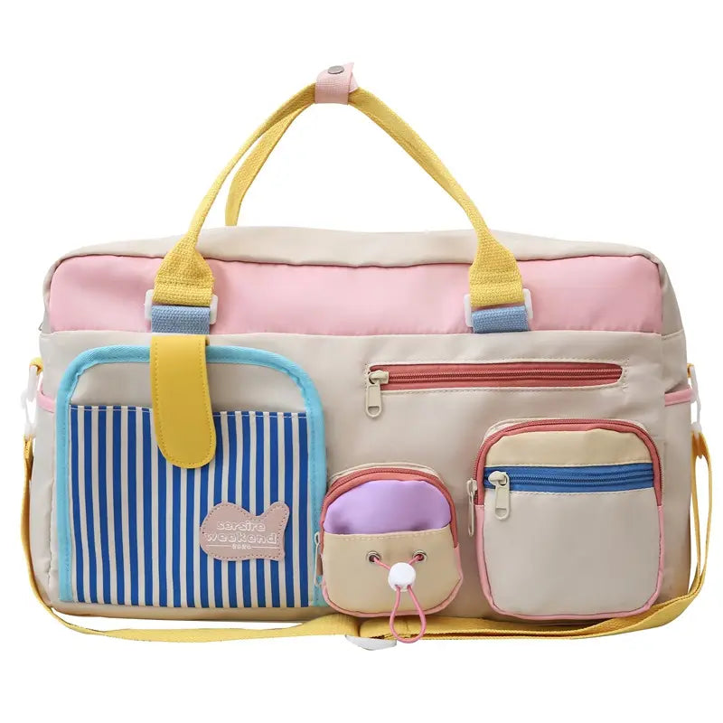 Women's Color-Blocked Travel Bag with Double Pocket & Crossbody Design
