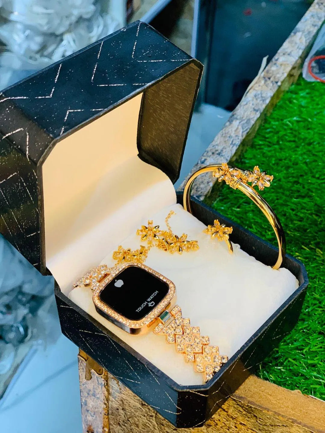 Golden Digital Watch for Women with Chain Strap