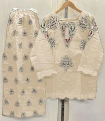 Zarri Embroidered 2-Piece Cotton Set Beige