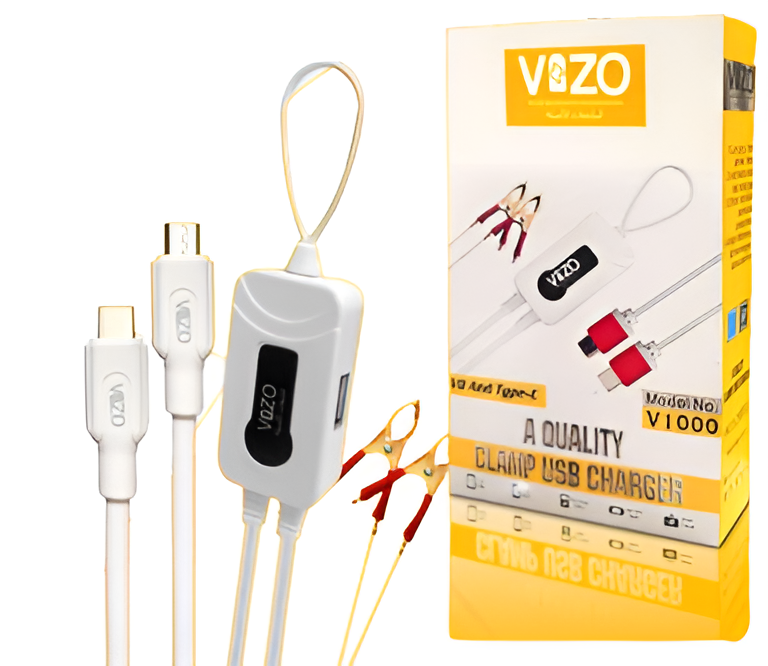 V4000 Dual Cable Clip Charger | Best Quality Type C Charger - 18W Charger - Vizo Charger | DC Clip Charger with Micro & Type-C Cable - 3.5 A