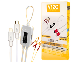 V4000 Dual Cable Clip Charger | Best Quality Type C Charger - 18W Charger - Vizo Charger | DC Clip Charger with Micro & Type-C Cable - 3.5 A