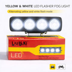 4 Lens Flasher Fog Light 40W – Dual Color White & Yellow LED Strobe Light for Bike & Car (DC 9V–80V) | Pack of 2 with Button