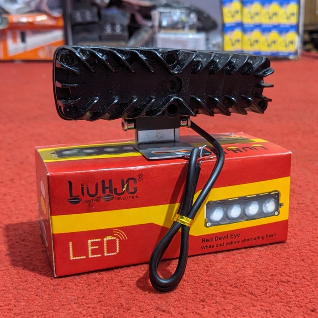 4 Lens Flasher Fog Light 40W – Dual Color White & Yellow LED Strobe Light for Bike & Car (DC 9V–80V) | Pack of 2 with Button