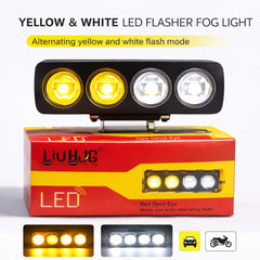 4 Lens Flasher Fog Light 40W – Dual Color White & Yellow LED Strobe Light for Bike & Car (DC 9V–80V) | Pack of 2 with Button