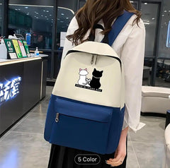 Cute Cat Print 4-in-1 School Bag Set for Girls – Backpack, Handbag, Crossbody Pouch, Pencil Case & Lunch Bag Stylish Combo black