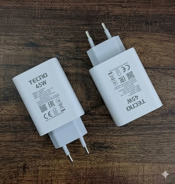 Tecno 45W Original Fast Charging Power Adapter | USB Type-A Wall Charger for Tecno Smartphones | 45W Fast Charger