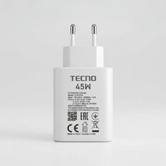 Tecno 45W Original Fast Charging Power Adapter | USB Type-A Wall Charger for Tecno Smartphones | 45W Fast Charger