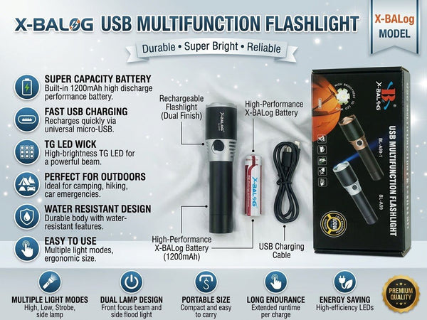 X BALOG USB Multifunction Flashlight Durable Portable Powerful Practical Choice For Emergency Outdoor Camping And Daily Use