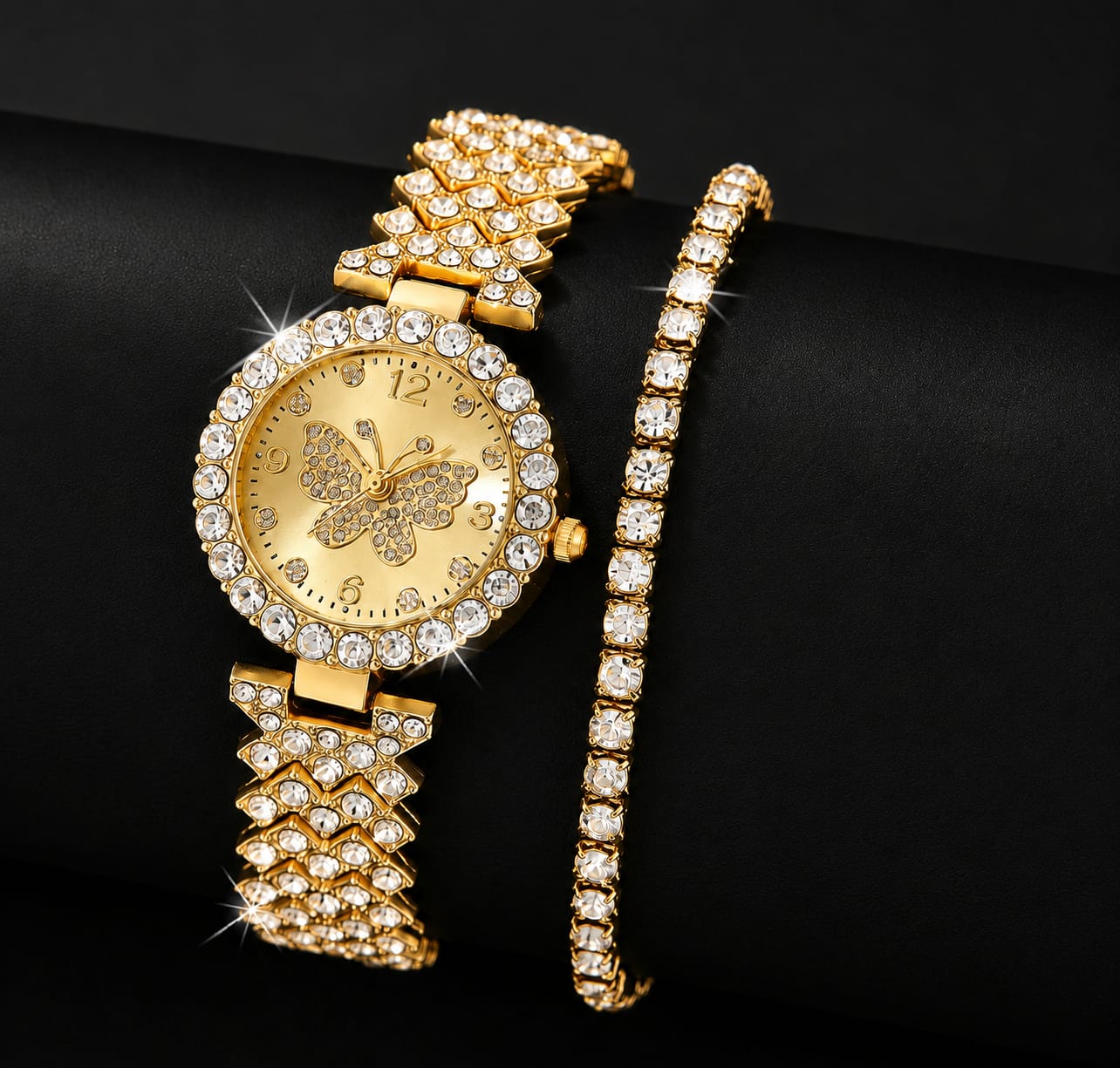 Womens Butterfly Quartz Watch And Bracelet Set Elegant Stylish Durable Practical Choice For Fashion Accessories And Gift Occasions | Golden, Rose Golden, Silver
