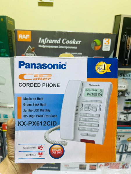 Panasonic KX PX612CID Corded Phone Music On Hold Green Backlight Jumbo LCD Display 32 Digit PABX Exit Code Speakerphone 250 Entries