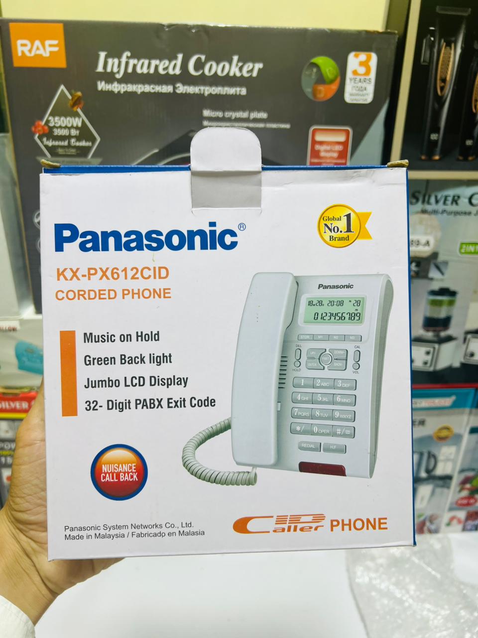 Panasonic KX PX612CID Corded Phone Music On Hold Green Backlight Jumbo LCD Display 32 Digit PABX Exit Code Speakerphone 250 Entries