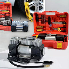 Imported Double Cylinder 12 Volt Portable Electric Car Air Pump & Repair Kit