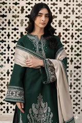Green Lawn 3-Piece Suit with Silver Embroidery for Women