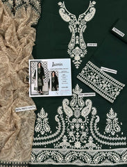 Green Lawn 3-Piece Suit with Silver Embroidery for Women