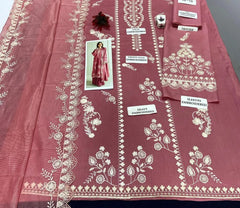 Pink Embroidered Lawn 3Pcs Set with Khaadi Dupatta