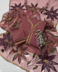 Pink Organza 2-Piece Wedding Suit with Zari Beads Dupatta